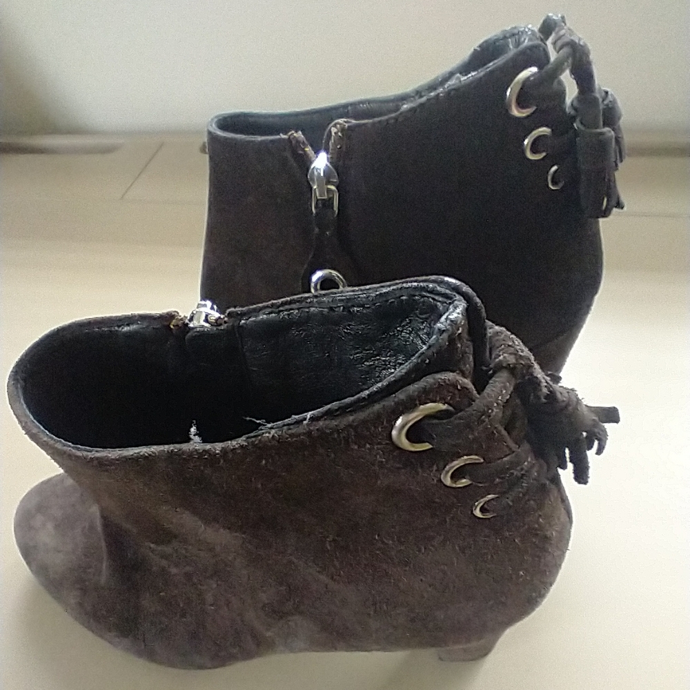 THE ORIGINAL CAR SHOE By PRADA Brown Suede Size 39.5‎ EU 9 US Ankle Boots Italy - Picture 4 of 8